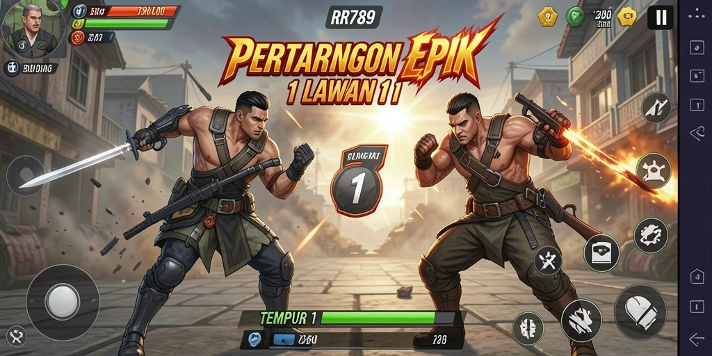 Antarmuka pertarungan seru dalam RR789 Tempur 1 Lawan 1.