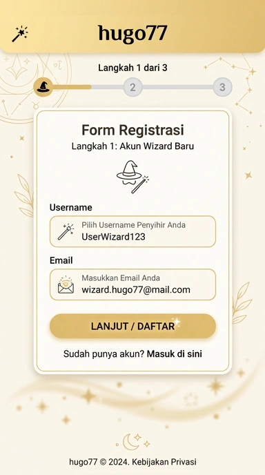 Tampilan halaman daftar hugo77