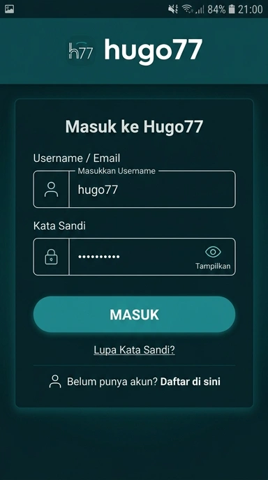 Tampilan halaman login hugo77